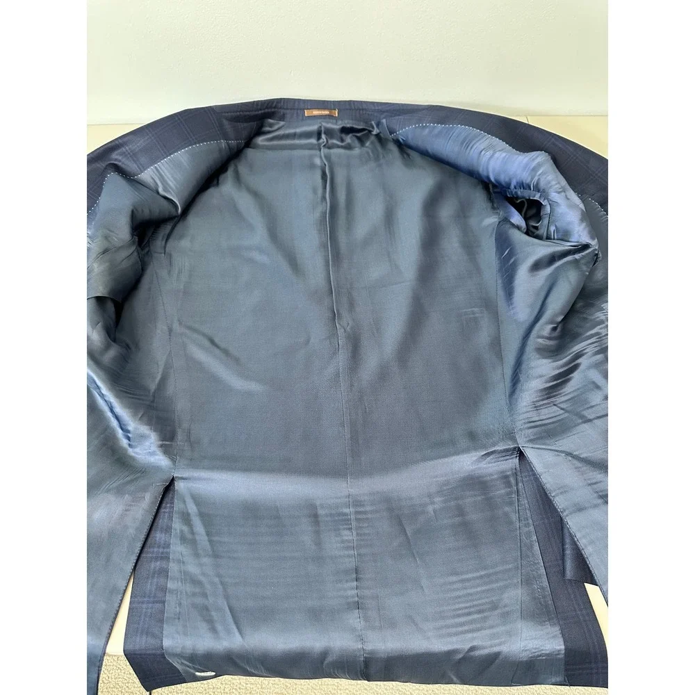Peter Millar Sport Coat 46R Blue Plaid Pure Virgin Wool 2-Button Blazer Canada